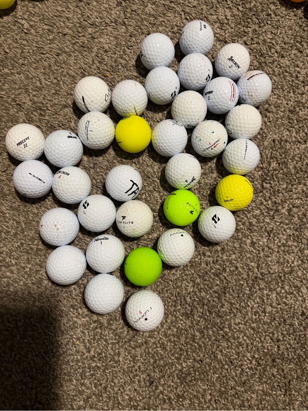 Mixed White and Yellow/Green Practice Golf Balls - Assorted Brands